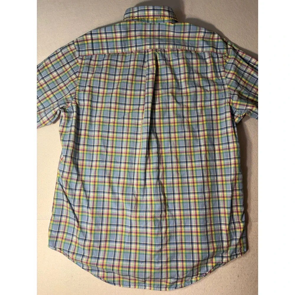 Ralph Lauren Mens Large Pastel Plaid Button Down Shirt Blue Yellow Pink Check L